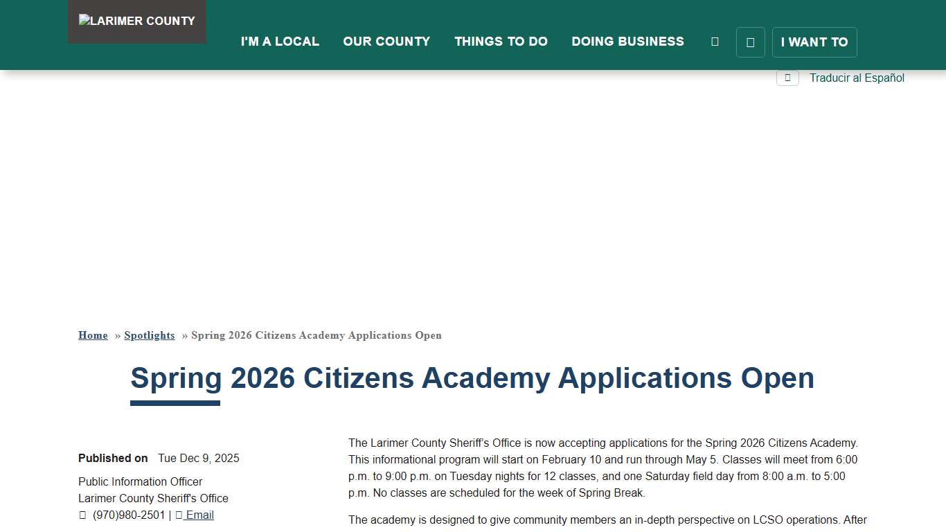 Spring 2026 Citizens Academy Applications Open | Larimer County