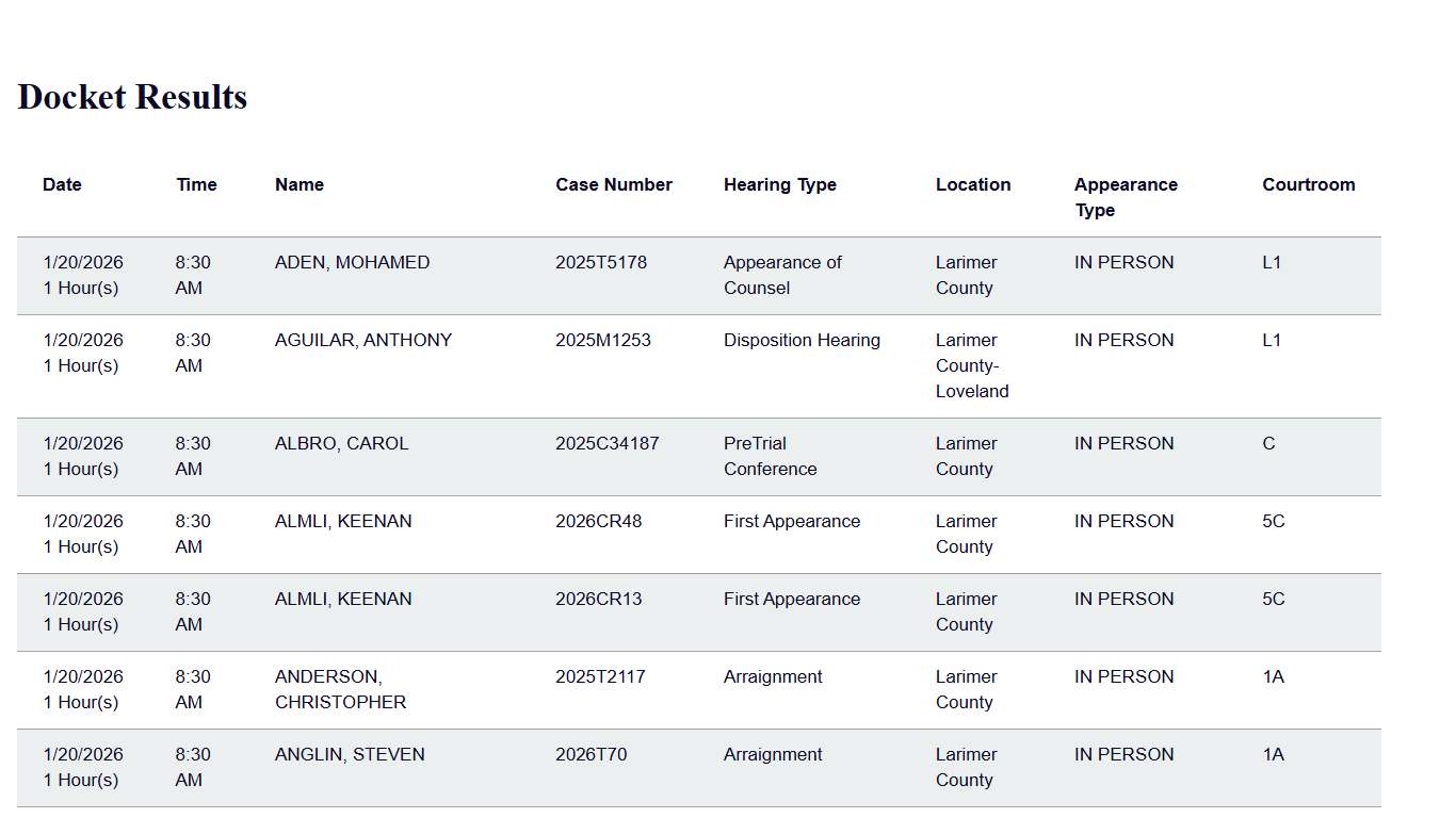 Docket Print Results | Colorado Judicial Branch