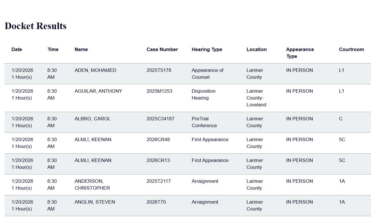 Docket Print Results | Colorado Judicial Branch